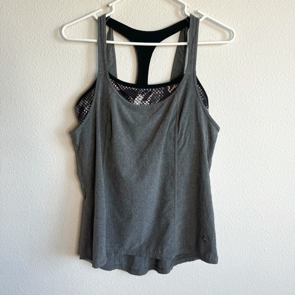 Prana racerback built in sports bra yoga athletic gray tank top size small